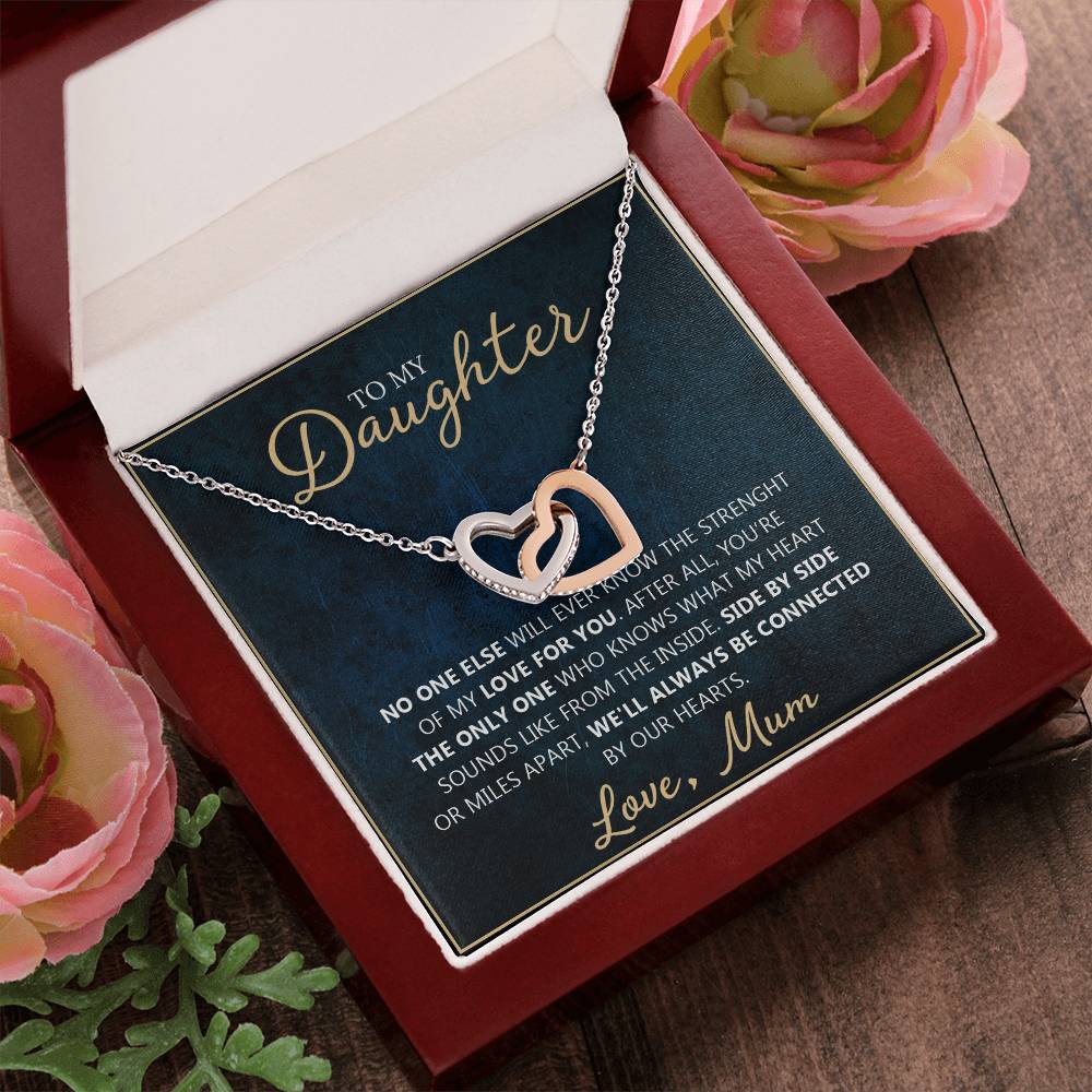 To My Daughter - Unique Heart Bonding Necklace Gift Set Interlocking Hearts Necklace