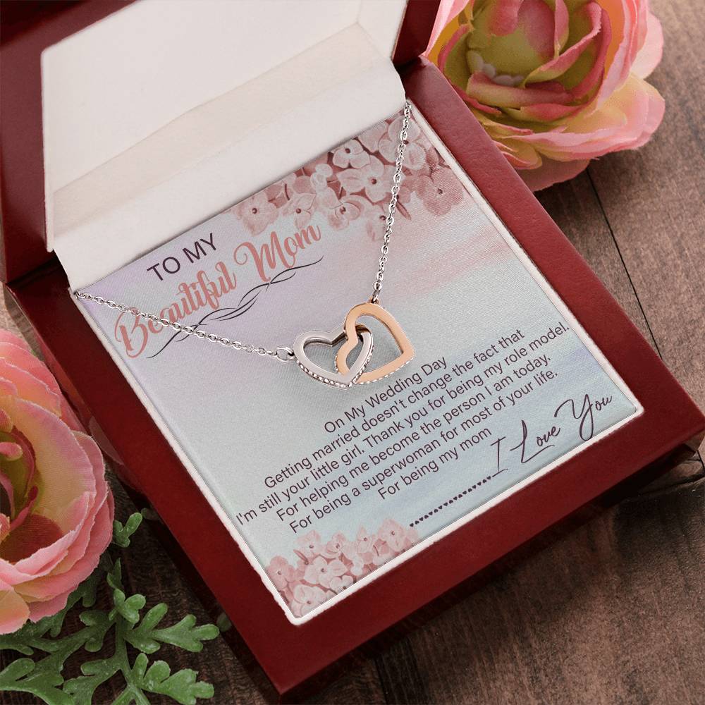 To My Beautiful Mom Interlocking Hearts Necklace Message Card
