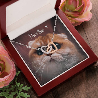 I Love You Cute Gift - Kitten Hearts Necklace Interlocking Hearts Necklace