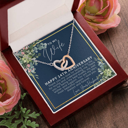 14 Year Wedding Anniversary Gift For Wife 14Th Anniversary Gift For Her 14 Year Anniversary Gift Ideas 14Th Anniversary Gifts Interlocking Hearts Necklace