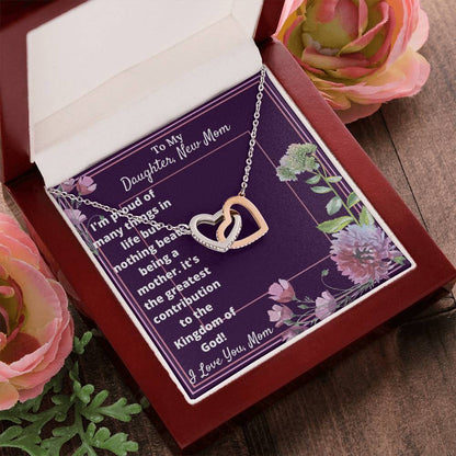 New Mom Cubic Zirconia Stone Necklace Interlocking Hearts Necklace