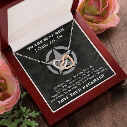 The Best Army Mom - Interlocked Necklace From Daughter Interlocking Hearts Necklace