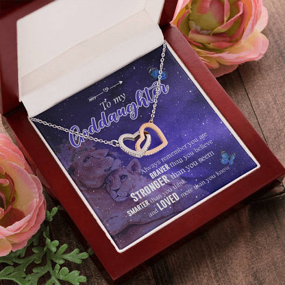 Godmother Goddaughter Gift Necklace Emotional Message Card Cute Lion Interlocking Hearts Necklace