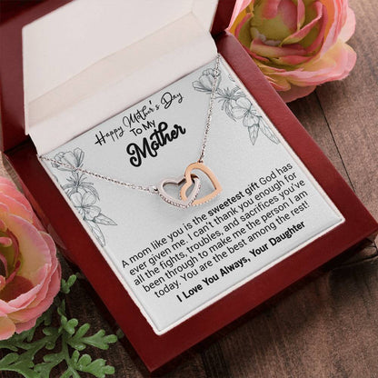 Happy Mother'S Day Mom A Mom Like You Is The Sweetest Gift. Interlocking Hearts Necklace