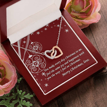Merry Christmas Gift Interlocked Cubic Zirconia Stones Pendant For Love Interlocking Hearts Necklace