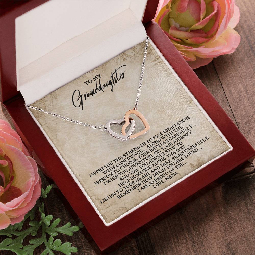 To My Granddaughter - Love Nana - Interlocking Heart Necklace Interlocking Hearts Necklace