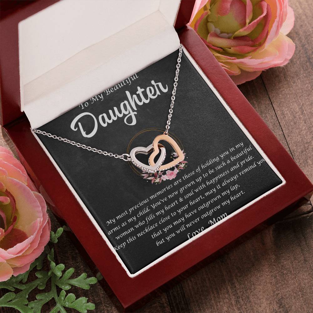 To My Beautiful Daughter Interlocking Hearts Necklace Message Card