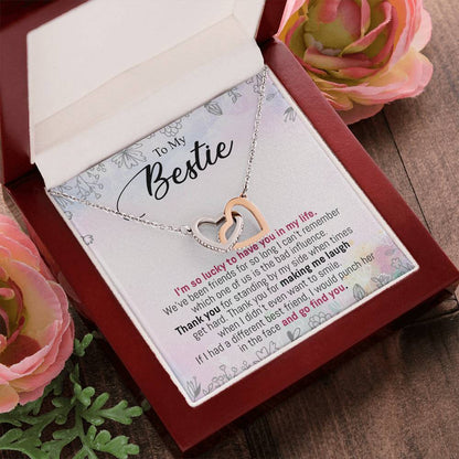 To My Bestie - I'M So Lucky To Have You In My Life Interlocking Hearts Necklace