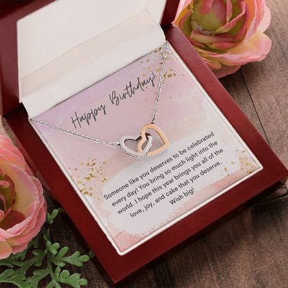 Happy Birthday Interlocking Hearts Necklace Pink Swatches