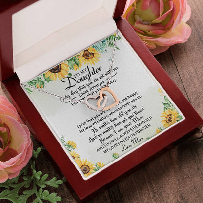 To My Daughter Sunflower Interlocking Hearts Necklace Birthday Message Card