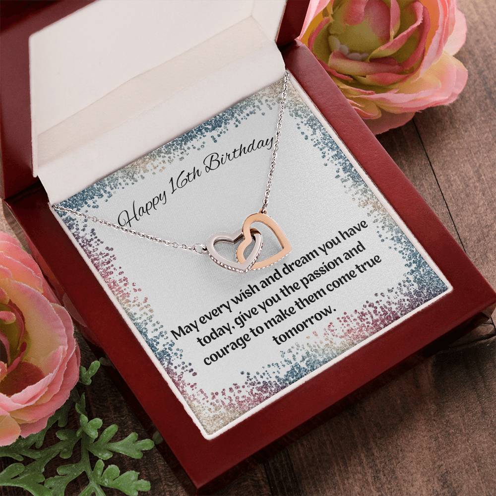 16Th Birthday-Rainbow Sparkle-Daughter Granddaughter Sister Interlocking Hearts Necklace