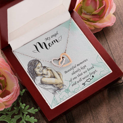 My Angel Mom - Beautiful Memories Silently Kept - Interlocking Hearts Necklace