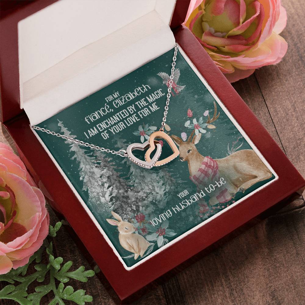 Husband To-Be For Future Wife- I Am Enchanted By The Magic Of Your Love - Fully Customizable Christmas Gift Interlocking Hearts Necklace