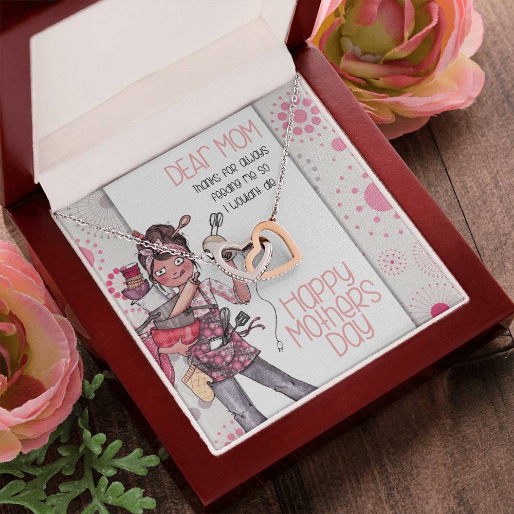 Thanks For Feeding Me Mothers Day Linked Hearts Necklace Interlocking Hearts Necklace