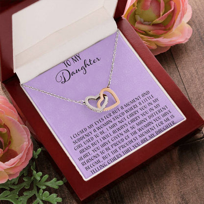 To My Daughter I Close My Eyes For A Moment - Purple Interlocking Hearts Necklace