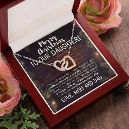 Merry Christmas To Our Daughter Love Mom And Dad Interlocking Hearts Necklace