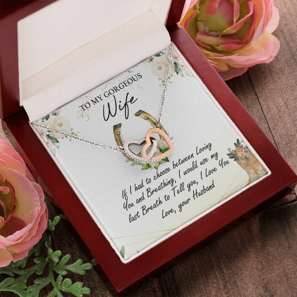 To My Gorgeous Wife Interlocking Hearts Necklace Message Card