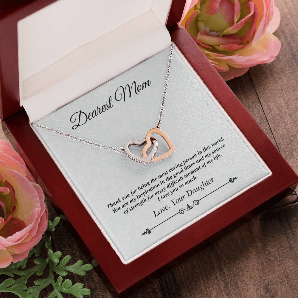 'Dearest Mom' Linked Hearts Necklace - The Most Caring Person In This World Interlocking Hearts Necklace