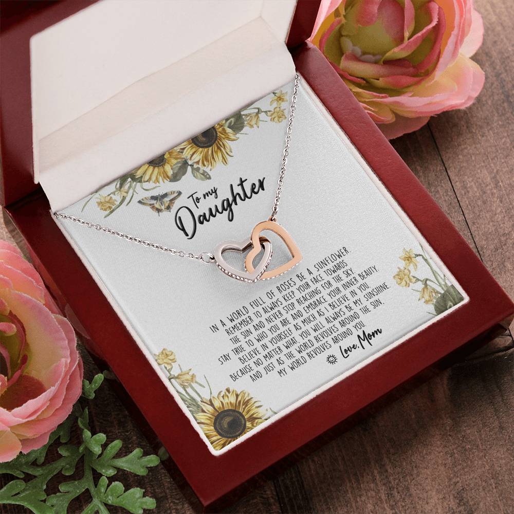 To My Daughter - Be A Sunflower Necklace With Message Card Interlocking Hearts Necklace