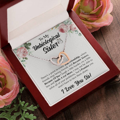 To My Unbiological Sister - Love You Sis Interlocking Hearts Necklace