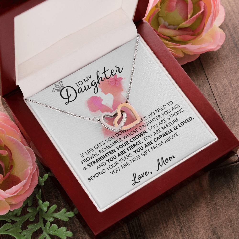 To My Daughter - Straighten Your Crown Unique Interlocking Hearts Binding Necklace Gift Set Interlocking Hearts Necklace