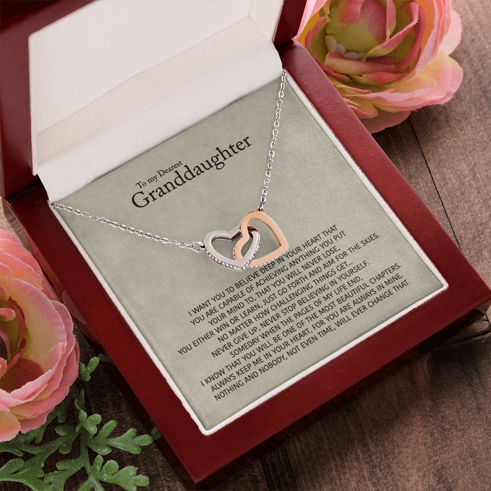 To My Dearest Granddaughter - Love Gift For Granddaughters All Ages - Interlocking Hearts Necklace