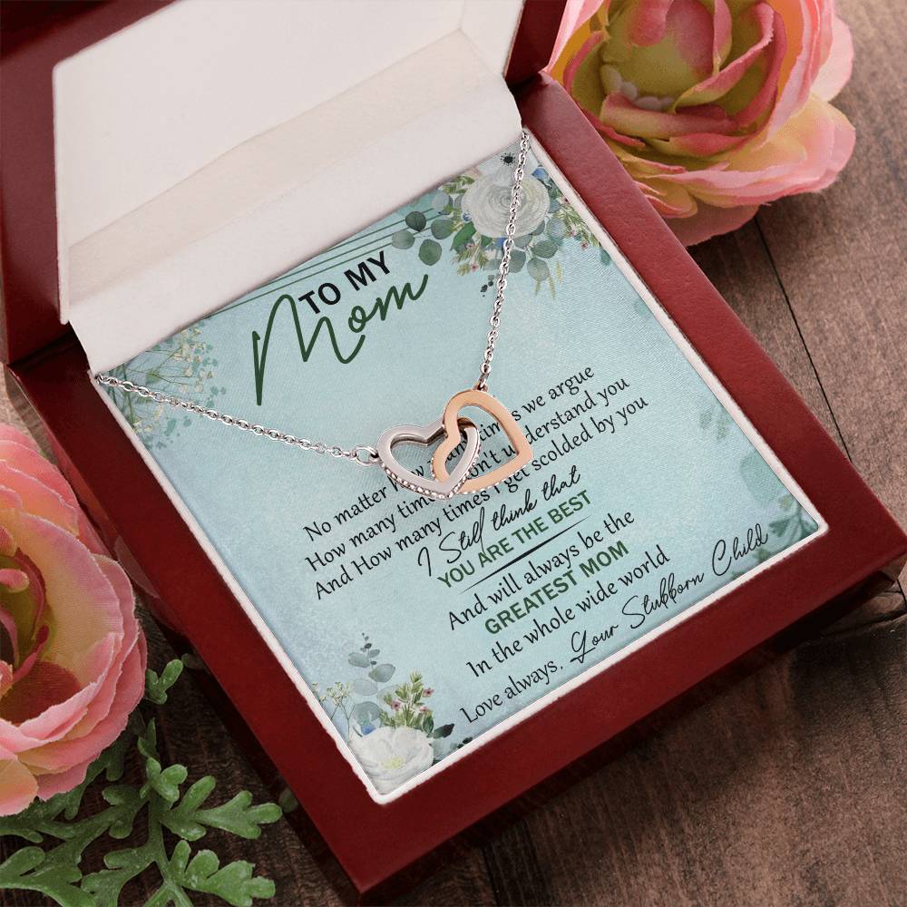 To My Mom Interlocking Hearts Necklace Message Card