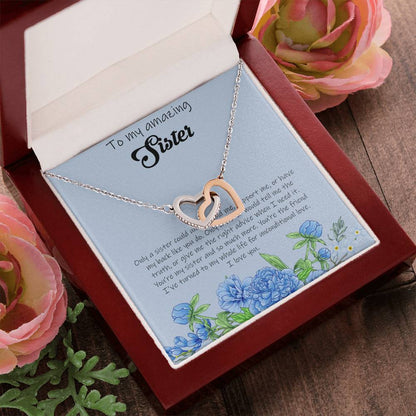 To My Amazing Sister - Blue Interlocking Hearts Necklace