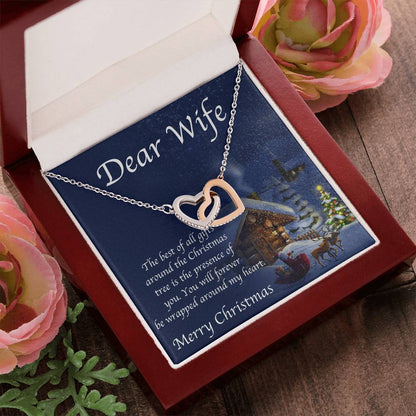Wife Christmas Necklace - Gift From Husband For Xmas - Sterling Silver And Gold Love Pendant Interlocking Hearts Necklace