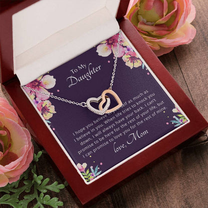 To My Daughter - Promise To Love You - Necklace. Embellished With Cubic Zirconia Stones. Interlocking Hearts Necklace