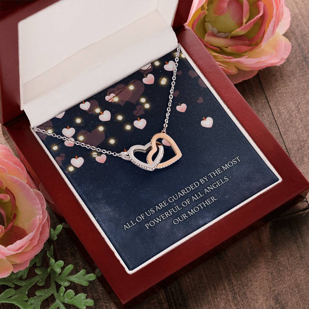 Guarded By Our Angel Mother Interlocking Hearts Necklace