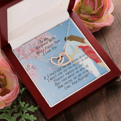 Gift For Wife - Interlocking Necklace- Never Forget That I Love You Interlocking Hearts Necklace