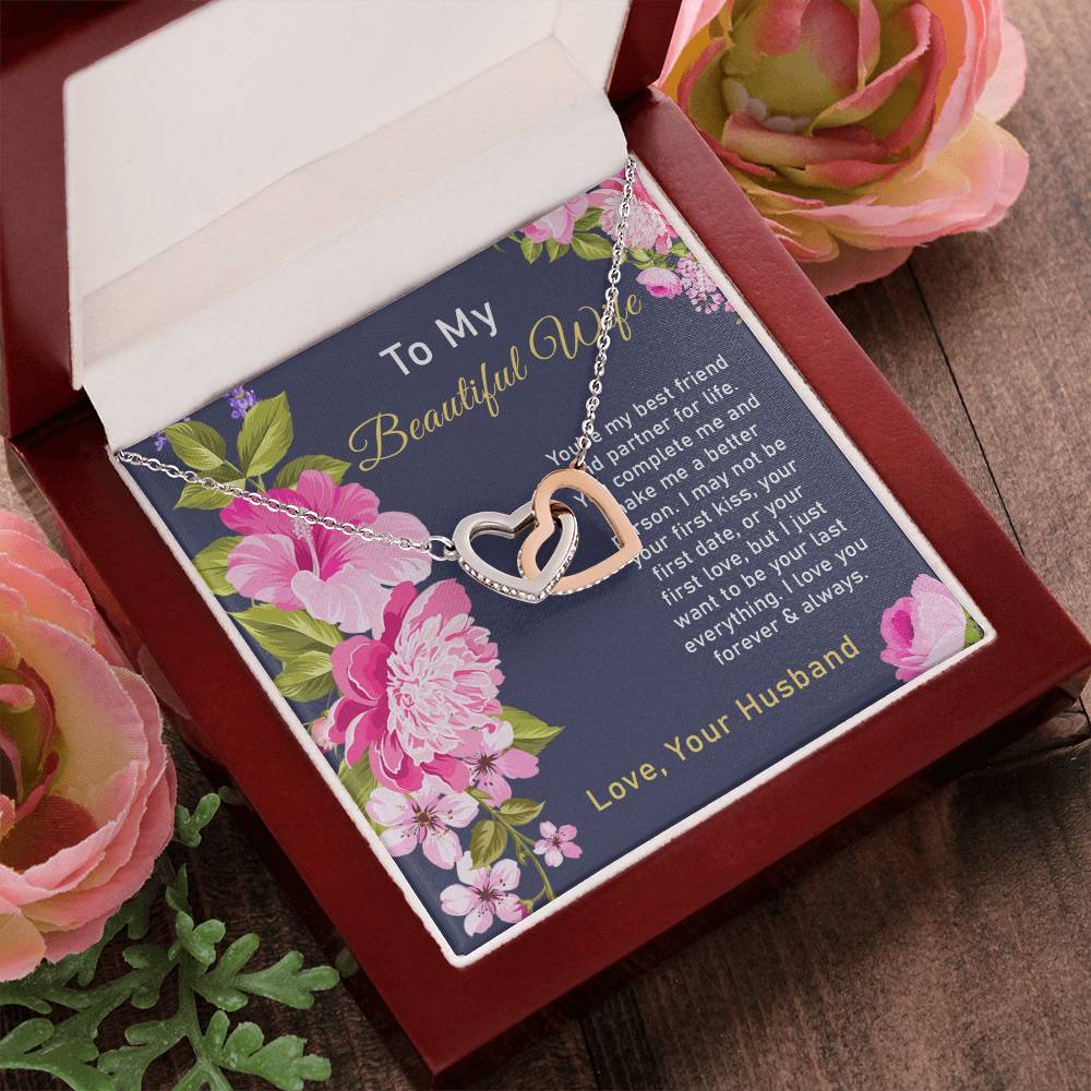To My Beautiful Wife Interlocking Hearts Necklace