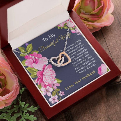 To My Beautiful Wife Interlocking Hearts Necklace
