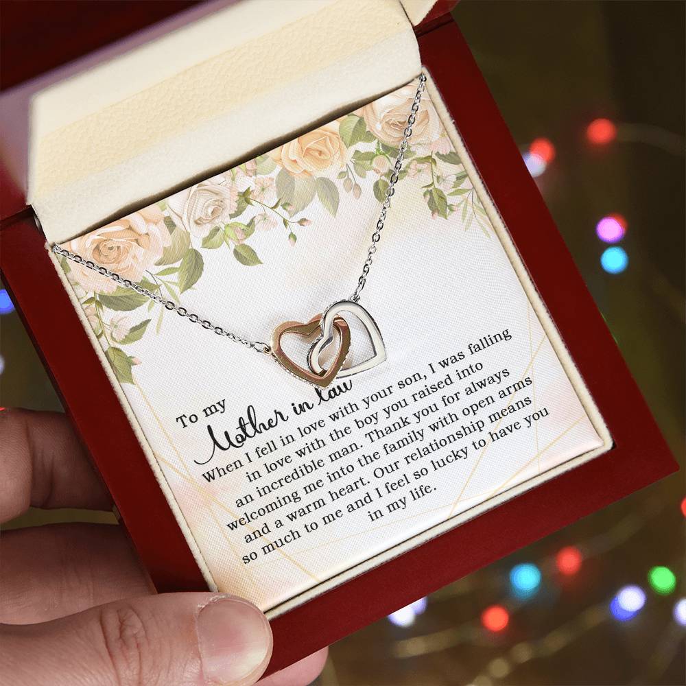 To My Mother In Law When I Fell In Love With Your Son Interlocking Hearts Necklace