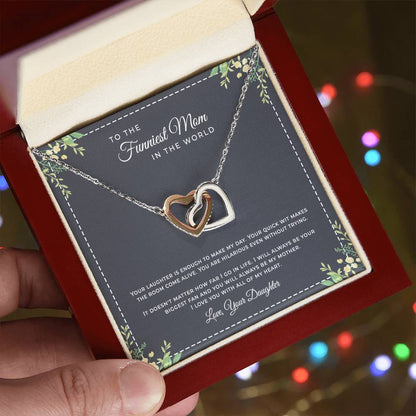 To The Funniest Mom In The World Interlocking Hearts Necklace
