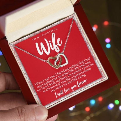 Interlocking Hearts Necklace With Message Card For Wife