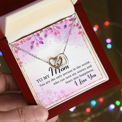 To My Mom Interlocking Hearts Necklace Message Card