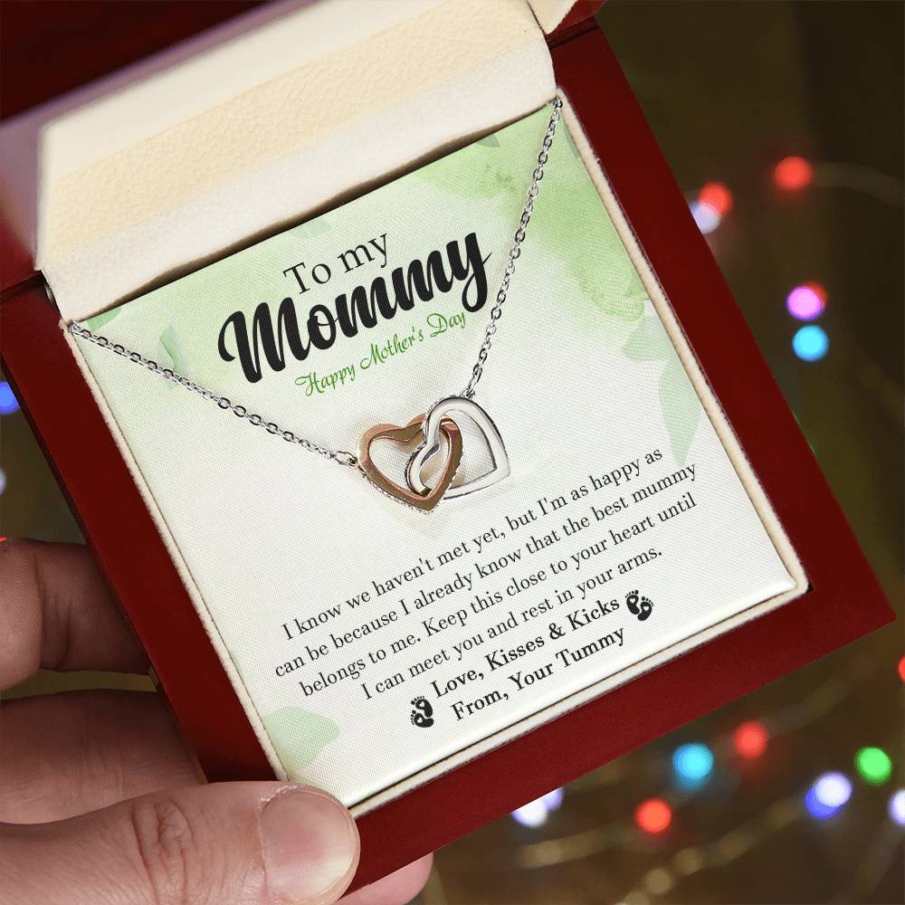 To My Mommy - From Your Tummy - Pregnancy Gift - Mother'S Day Gift - Luxury Necklace Interlocking Hearts Necklace