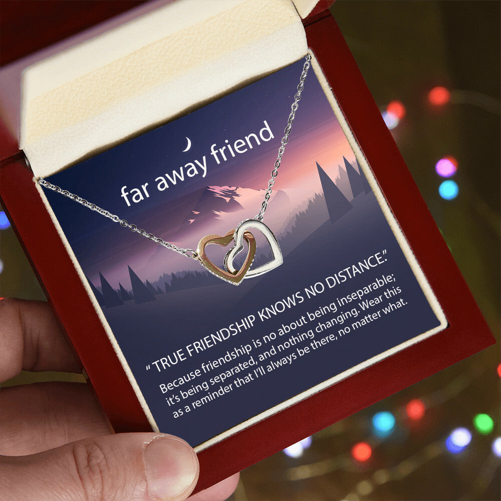 True Friendship Knows No Distance Interlocking Hearts Necklace