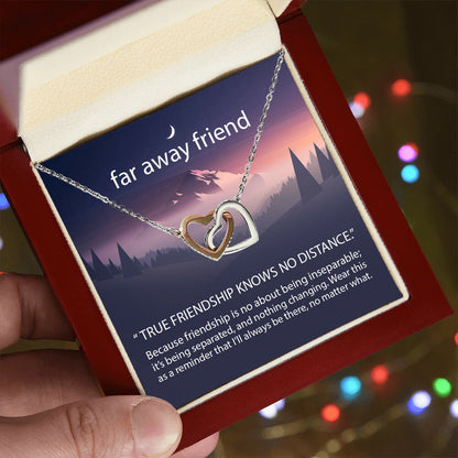 True Friendship Knows No Distance Interlocking Hearts Necklace