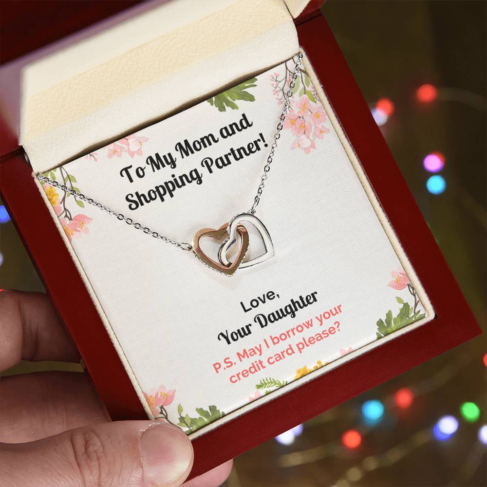 Funny Daughter'S Message Card With Necklace For Mom Interlocking Hearts Necklace
