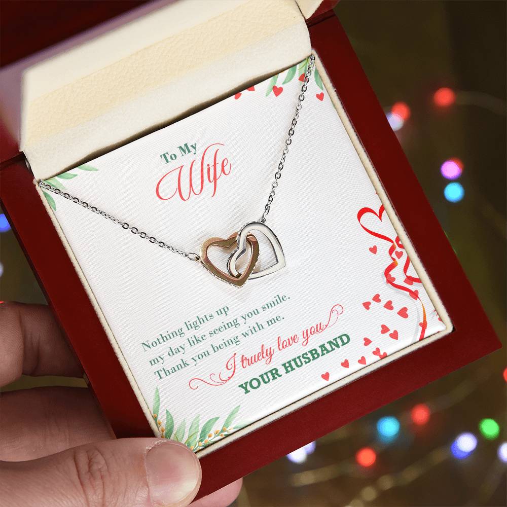 Love To My Wife - Interlocking Hearts Necklace With On Demand Message Card