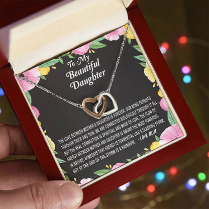 To My Beautiful Daughter Love Between Mother & Daughter Is Forever Necklace Gift Interlocking Hearts Necklace