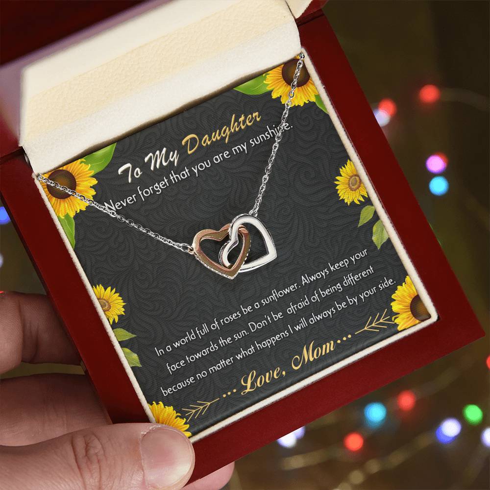 To My Daughter - Never Forget That You Are My Sunshine Interlocking Hearts Necklace