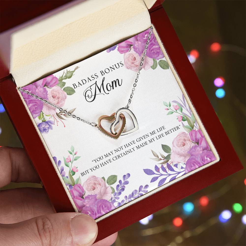 Badass Bonus Mom Interlocking Hearts Necklace