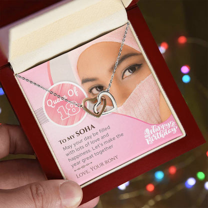 Birthday Gift For Her - Queen Of 18 Necklace Interlocking Hearts Necklace