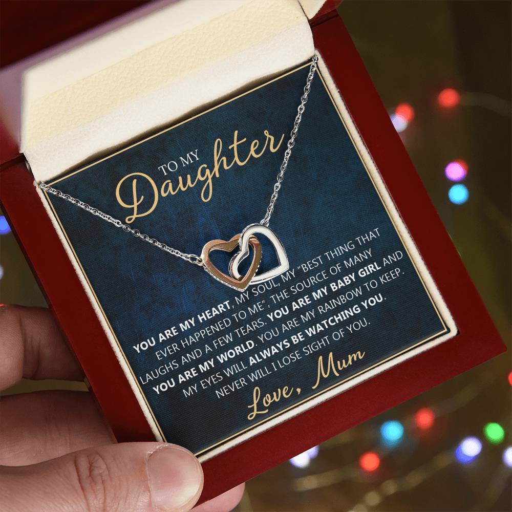 To My Daughter - You Are My Everything Unique Interlocking Heart Necklace Gift Set Interlocking Hearts Necklace