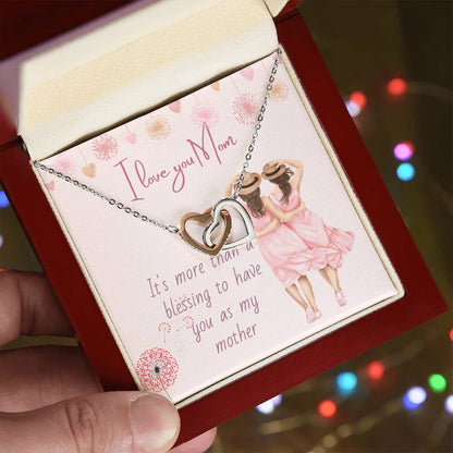 I Love You Mom Necklace Mom Necklace Mom Birthday Gift Mothers Necklace Gift Interlocking Hearts Necklace