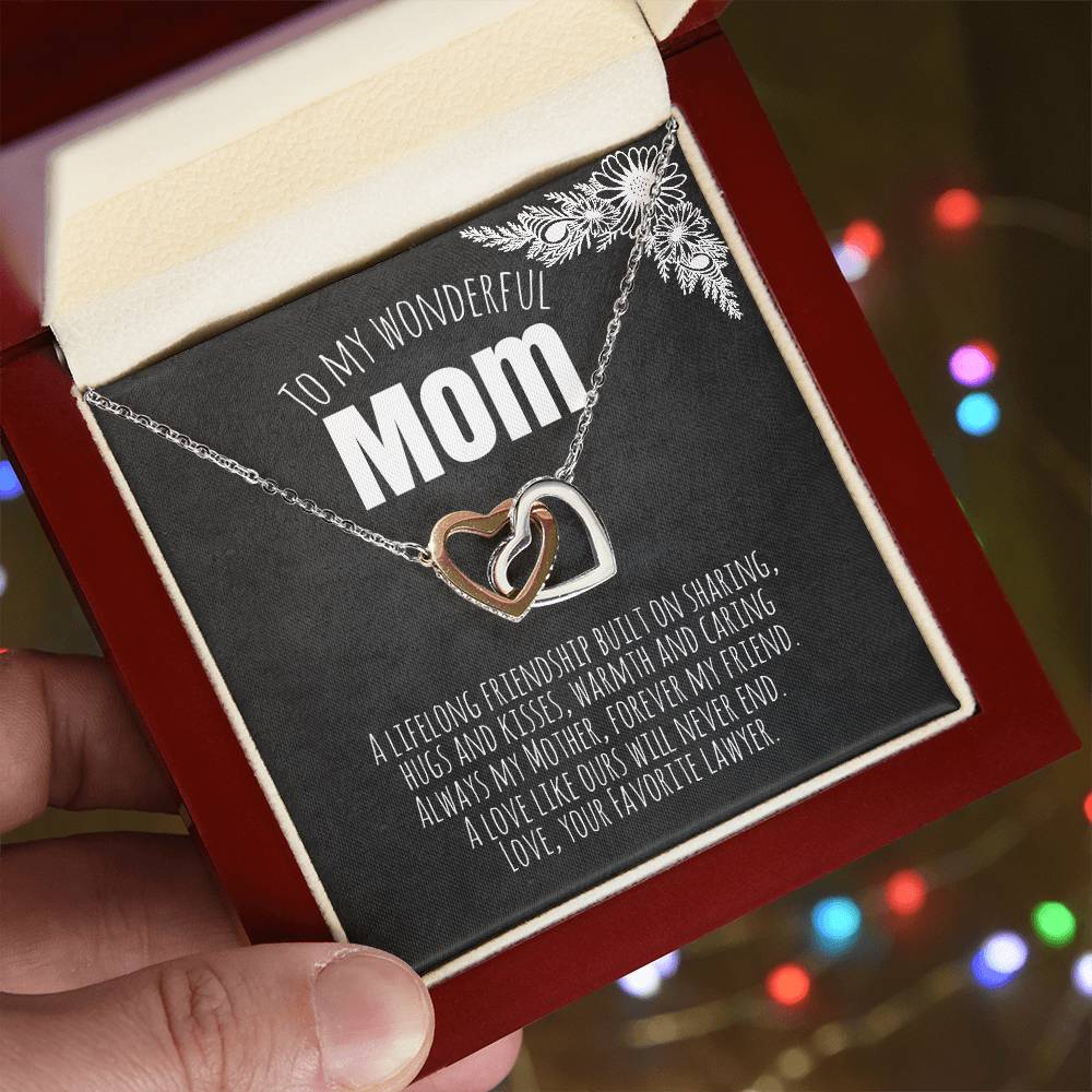 To My Wonderful Mom - Love Your Favorite Lawyer Interlocking Hearts Necklace